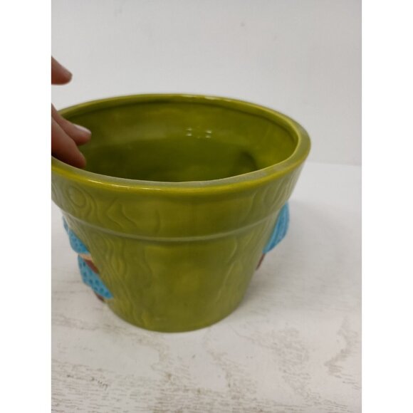 Vintage 75 Ceramic Green Mushroom Design Planter Flower Pot Signed Retro Cottage - Picture 6 of 10